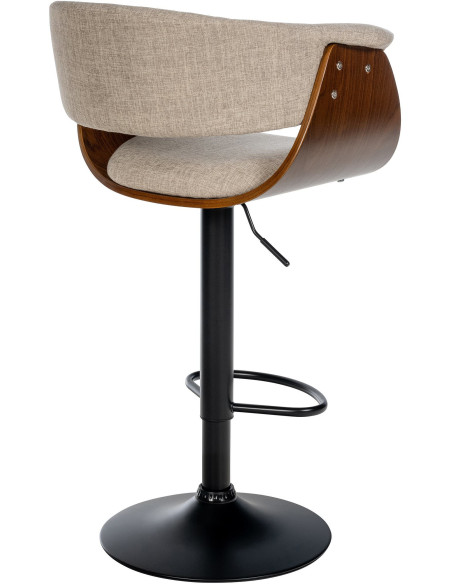 Tabouret de bar design en Tissu Blanc crème Bois Marron noyer Métal Noir Nordyna - 4