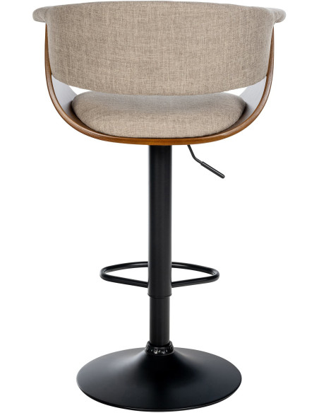 Tabouret de bar design en Tissu Blanc crème Bois Marron noyer Métal Noir Nordyna - 5