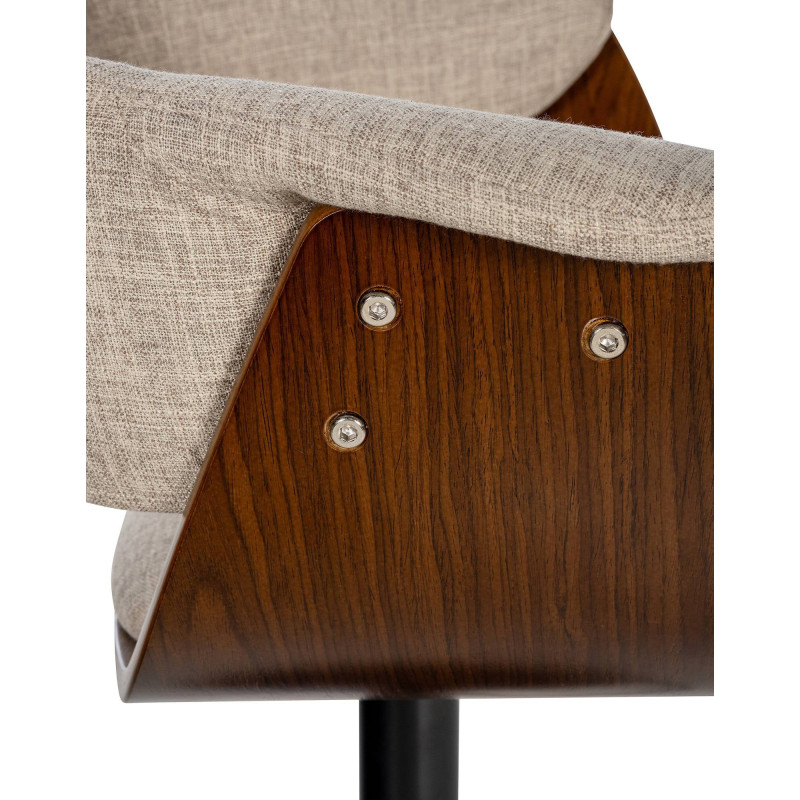 Tabouret de bar design en Tissu Blanc crème Bois Marron noyer Métal Noir Nordyna - 7