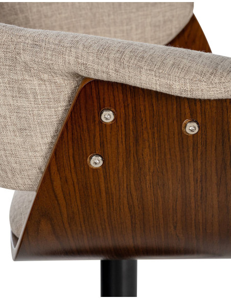 Tabouret de bar design en Tissu Blanc crème Bois Marron noyer Métal Noir Nordyna - 7