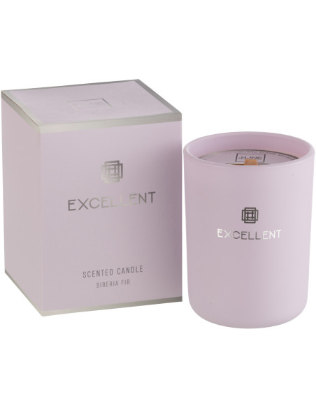 Bougie parfumée XL Boisée 50 heures Excellent Parfum Siberia Fir avec photophore en Verre Mauve - 1