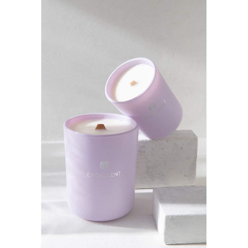 Bougie parfumée XL Boisée 50 heures Excellent Parfum Siberia Fir avec photophore en Verre Mauve - 2