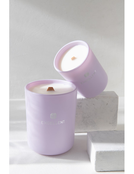 Bougie parfumée XL Boisée 50 heures Excellent Parfum Siberia Fir avec photophore en Verre Mauve - 2