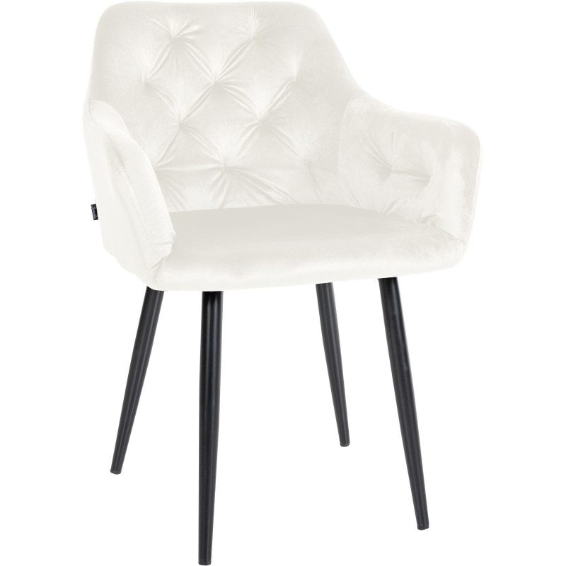 Fauteuil de table moderne en Velours Blanc crème Métal Noir Sauro - 1