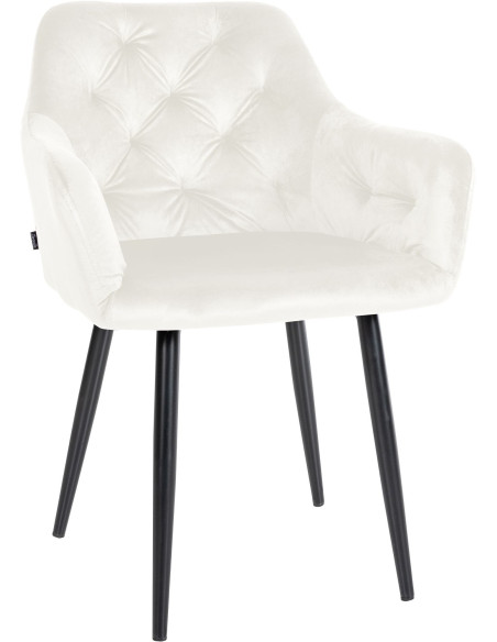Fauteuil de table moderne en Velours Blanc crème Métal Noir Sauro - 1