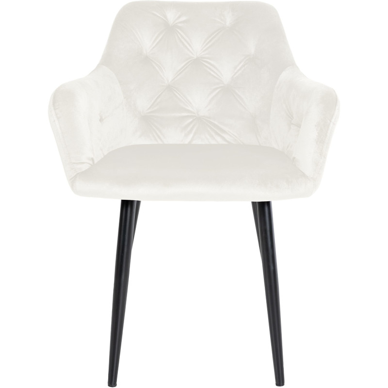 Fauteuil de table moderne en Velours Blanc crème Métal Noir Sauro - 2