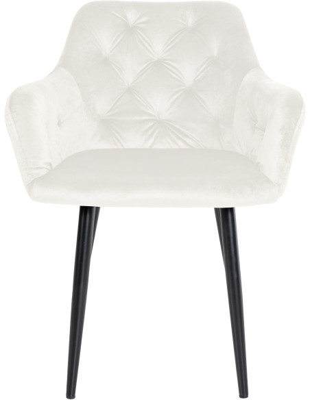 Fauteuil de table moderne en Velours Blanc crème Métal Noir Sauro - 2