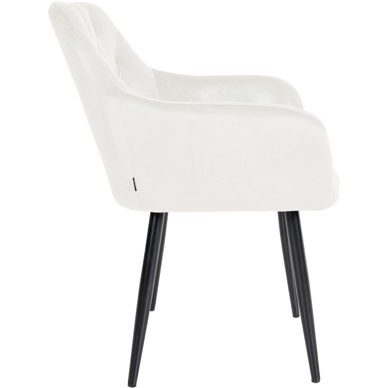 Fauteuil de table moderne en Velours Blanc crème Métal Noir Sauro - 3