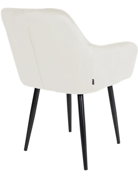 Fauteuil de table moderne en Velours Blanc crème Métal Noir Sauro - 4