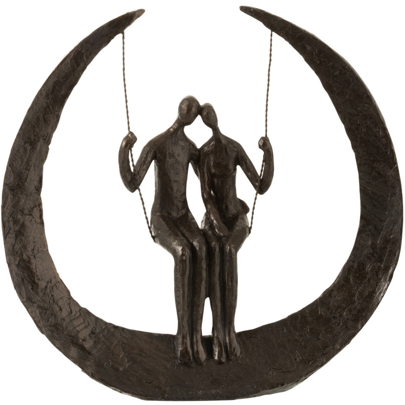 Statuette Couple Amoureux Balançoire Hauteur 30 cm en Résine Marron foncé Loveda - 1