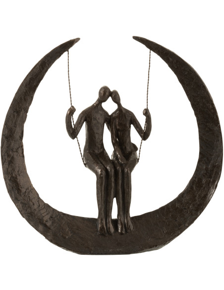 Sculpture couple amoureux contemporaine en polyrésine brun chocolat 30 cm Loveda J-Line - 1