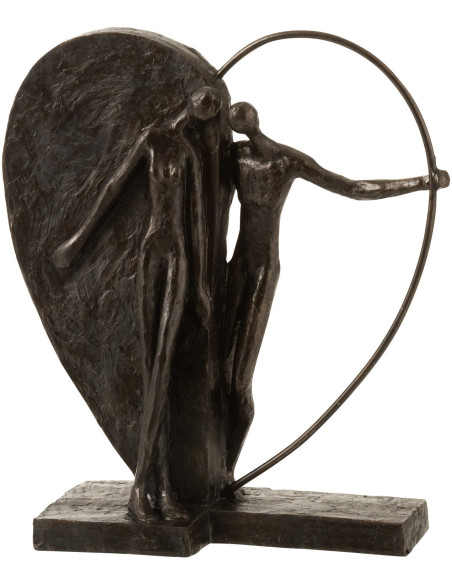 Statuette Couple Amoureux Coeur Hauteur 31 cm en Résine Marron foncé Halfheart - 1