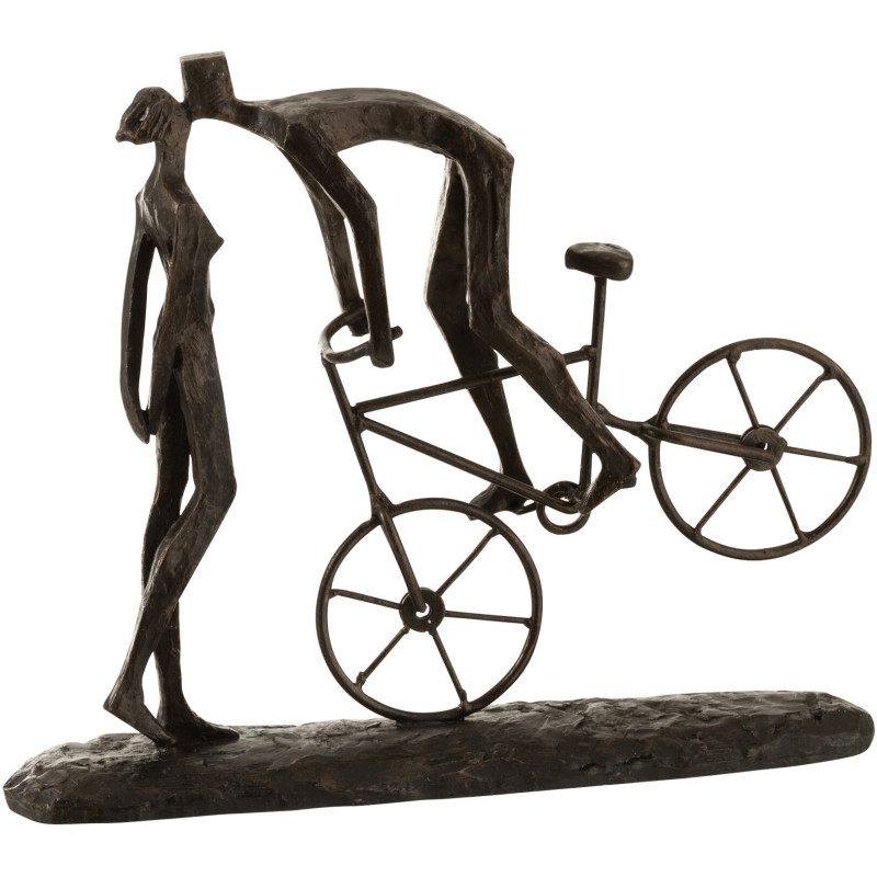Statuette Couple Amoureux Vélo Hauteur 30 cm en Résine Marron foncé Cylove - 1