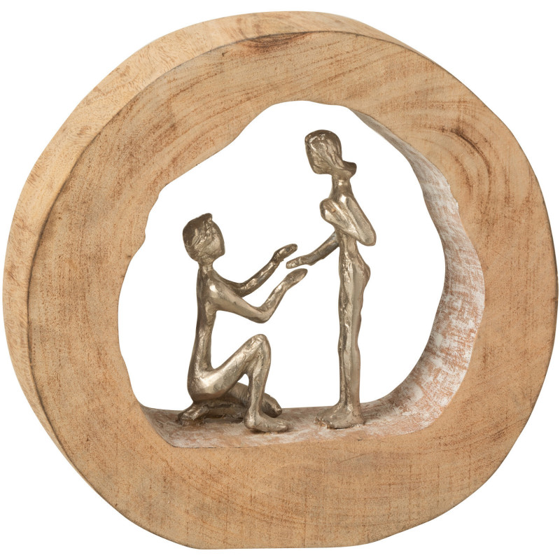 Statuette Couple Amoureux Demande Mariage Hauteur 27 cm en Bois de manguier Naturel Métal Argenté Lify - 1