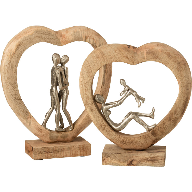 Statuette Couple Amoureux Bisou XL Hauteur 35 cm en Bois de manguier Naturel Métal Argenté Lify - 2