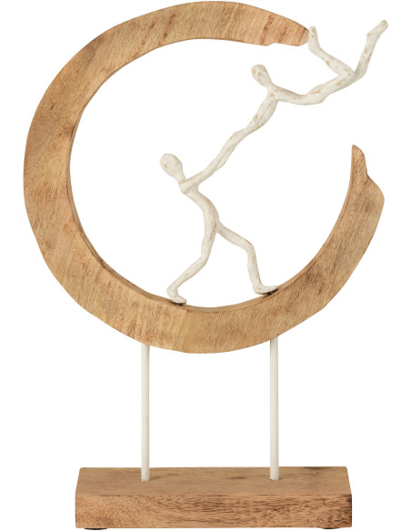 Statuette Couple Amoureux XL Hauteur 48 cm en Bois de manguier Naturel Métal Blanc Lovela J-Line - 1