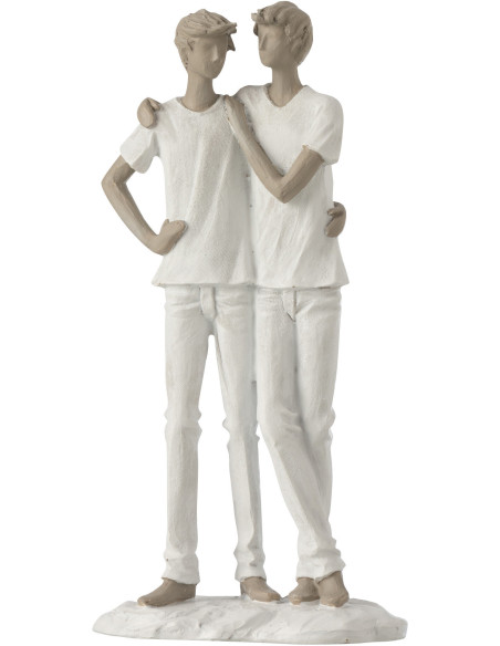 Statuette Couple Amoureux Garçons Hauteur 26 cm en Résine Blanc Taupe Ardri - 1