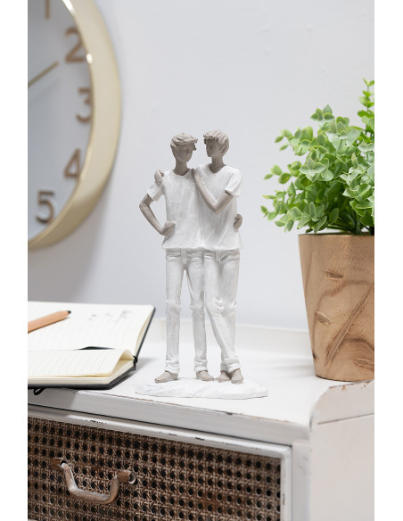 Statuette Couple Amoureux Garçons Hauteur 26 cm en Résine Blanc Taupe Ardri - 2