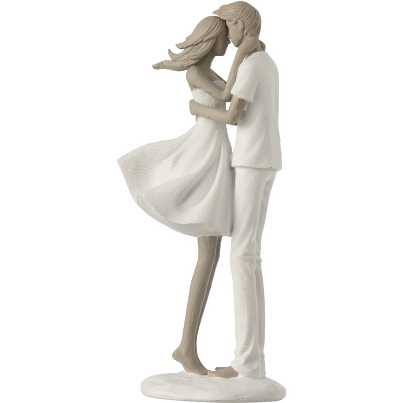 Statuette Couple Amoureux Bisou Hauteur 24 cm en Résine Blanc Taupe Amorio - 1
