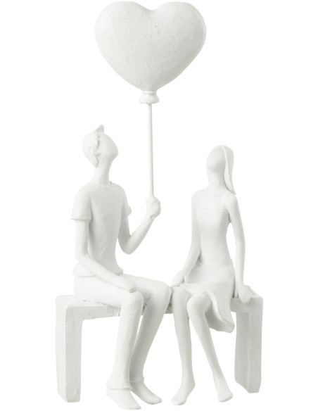 Statuette Couple Amoureux Hauteur 23 cm en Résine Blanc Rendez-vous J-Line - 1