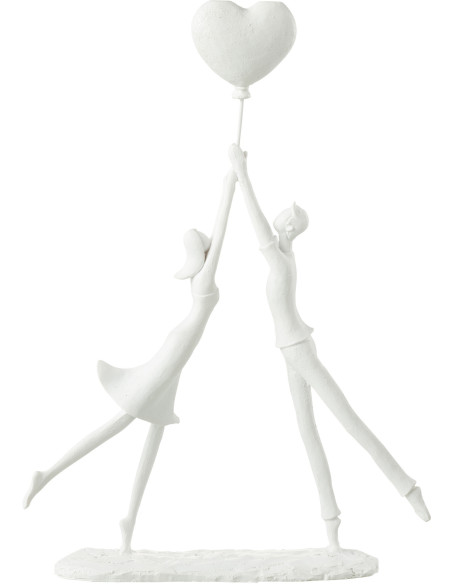 Statuette Couple Amoureux XL Hauteur 35 cm en Résine Blanc Balloon J-Line - 1
