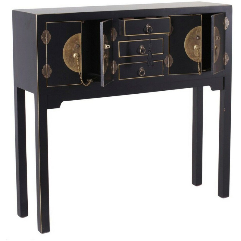 Console Rectangulaire 4 portes 3 tiroirs Bois Noir Oriente - 1