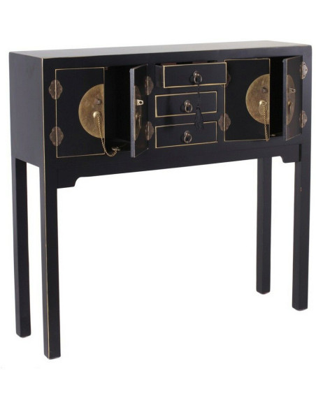 Console Rectangulaire 4 portes 3 tiroirs Bois Noir Oriente - 1