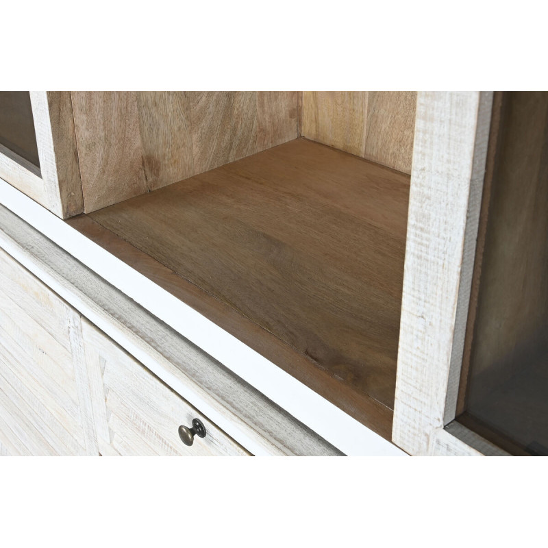 Buffet vaisselier Haut 4 portes 3 tiroirs Bois de manguier Blanc Verre Transparent Costia - 3