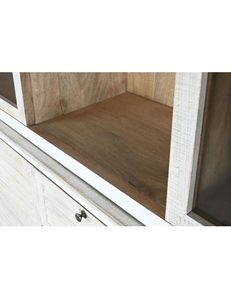 Buffet vaisselier Haut 4 portes 3 tiroirs Bois de manguier Blanc Verre Transparent Costia - 3