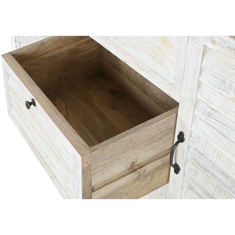 Buffet vaisselier Haut 4 portes 3 tiroirs Bois de manguier Blanc Verre Transparent Costia - 4
