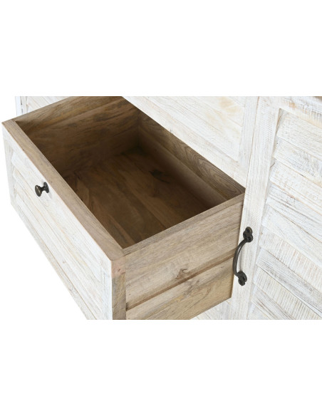 Buffet vaisselier Haut 4 portes 3 tiroirs Bois de manguier Blanc Verre Transparent Costia - 4