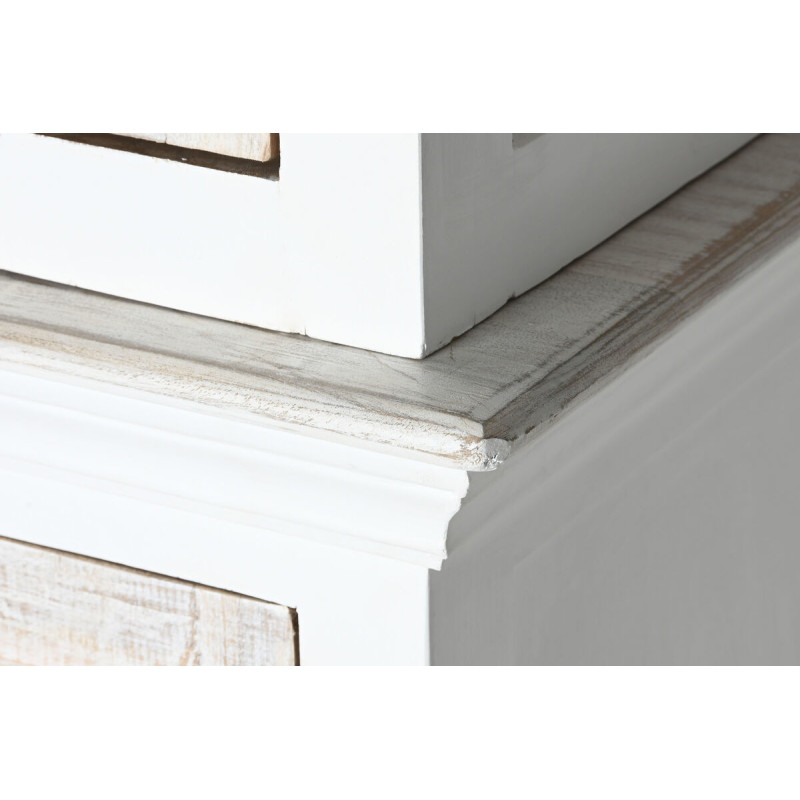 Buffet vaisselier Haut 4 portes 3 tiroirs Bois de manguier Blanc Verre Transparent Costia - 7