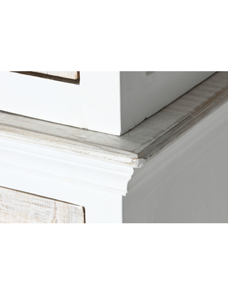 Buffet vaisselier Haut 4 portes 3 tiroirs Bois de manguier Blanc Verre Transparent Costia - 7