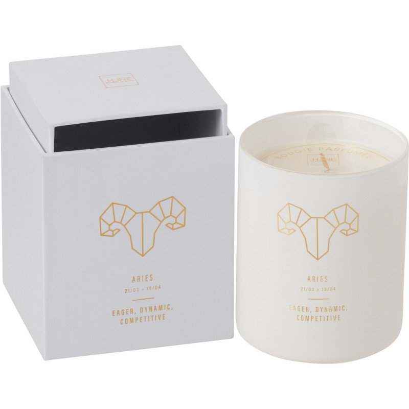 Bougie parfumée XL Florale 50 heures Astro Bélier Parfum Sapphire Amber Tea avec photophore en Verre Blanc - 1