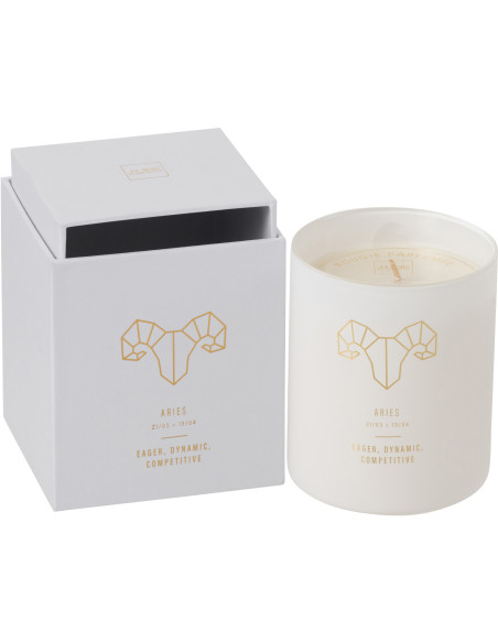 Bougie parfumée XL Florale 50 heures Astro Bélier Parfum Sapphire Amber Tea avec photophore en Verre Blanc - 1
