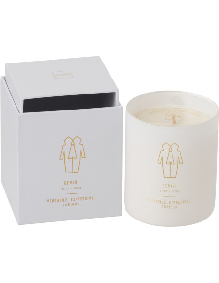 Bougie parfumée XL Florale 50 heures Astro Gémeaux Parfum Sapphire Amber Tea avec photophore en Verre Blanc - 1