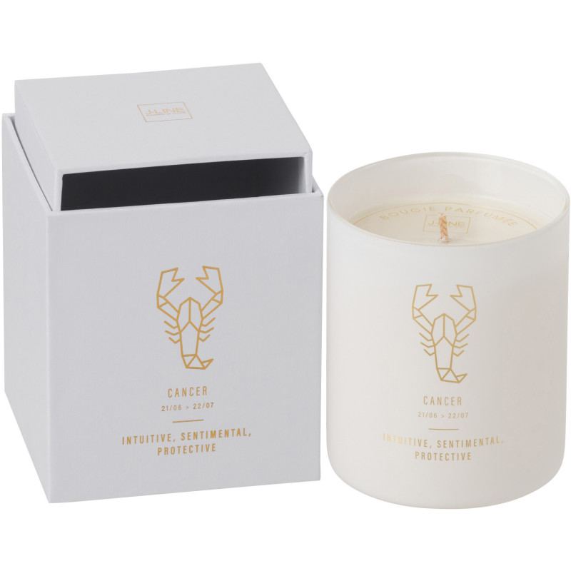 Bougie parfumée XL Florale 50 heures Astro Cancer Parfum Sapphire Amber Tea avec photophore en Verre Blanc - 1