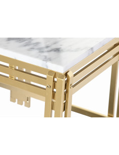 Table basse moderne Rectangulaire Marbre Blanc Métal Doré Prisca - 1 2