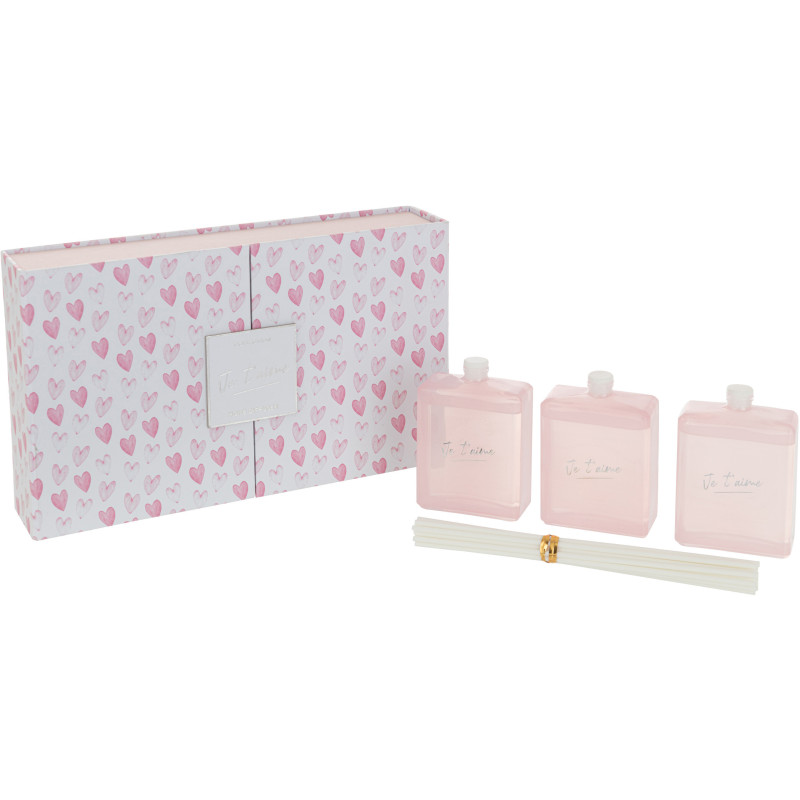 Coffret Diffuseur de parfum Senteur Florale Mimosa & Rose Je T'aime 150 ml en Verre Rose - 1