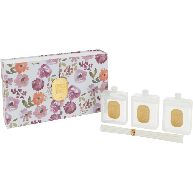 Coffret Diffuseur de parfum Senteur Florale Mimosa & Rose Happiness Blooms 150 ml en Verre Blanc - 1