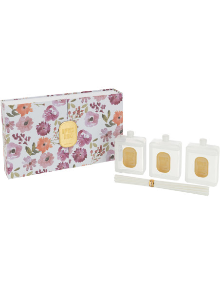 Coffret Diffuseur de parfum Senteur Florale Mimosa & Rose Happiness Blooms 150 ml en Verre Blanc - 1