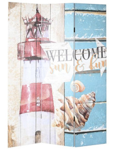Paravent Bord de mer 3 panneaux Toile Multicolore Motif phares Riverside - 1