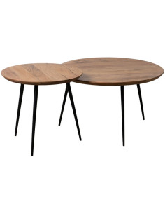 Lot de 2 tables basses gigognes rondes acacia naturel métal noir 70 et 50 cm Vojia Ixia - 1