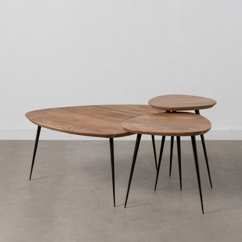 Table basse gigogne moderne Galet Bois d'acacia Naturel Métal Noir Jaspia (Lot de 3) - 2