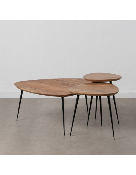 Table basse gigogne moderne Galet Bois d'acacia Naturel Métal Noir Jaspia (Lot de 3) - 2