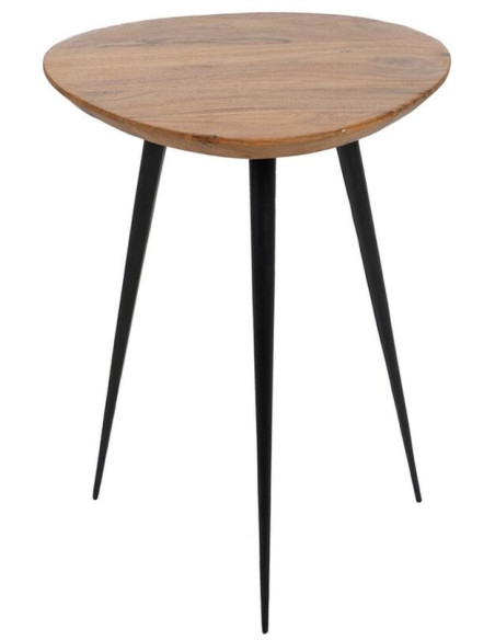 Table basse gigogne moderne Galet Bois d'acacia Naturel Métal Noir Jaspia (Lot de 3) - 4