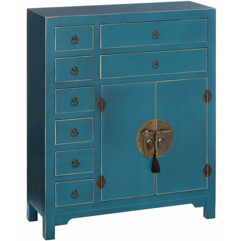 Buffet style chinois Bas 2 portes 8 tiroirs Bois Bleu Oriente - 1