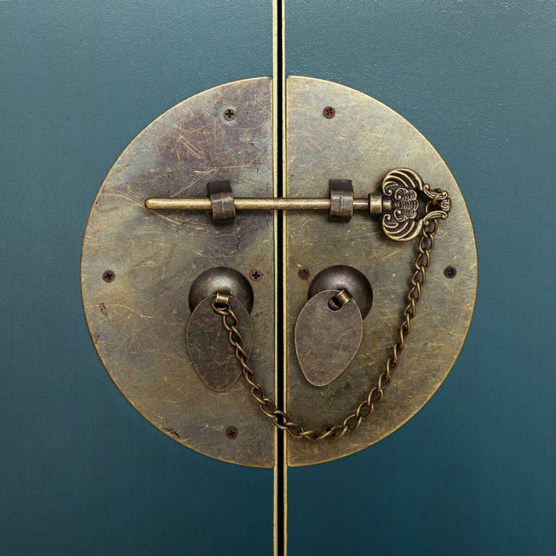 Buffet style chinois Bas 2 portes 8 tiroirs Bois Bleu Oriente - 3