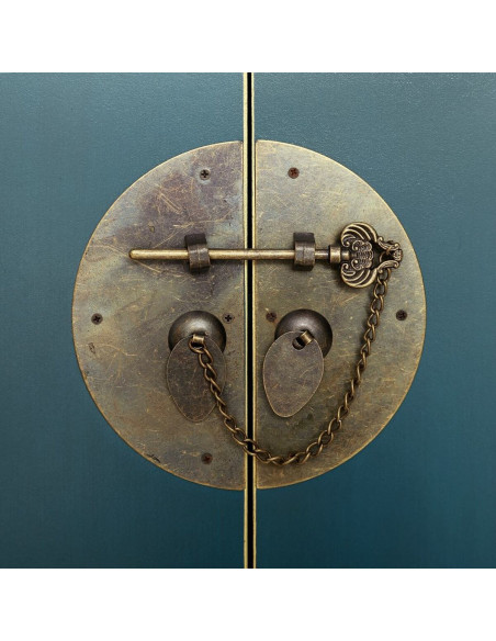 Buffet style chinois Bas 2 portes 8 tiroirs Bois Bleu Oriente - 3