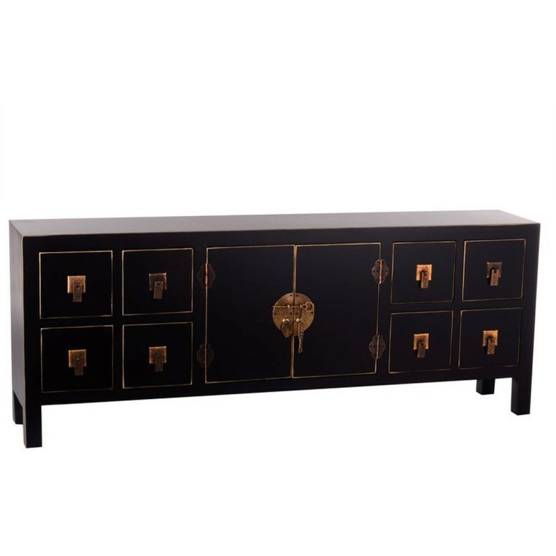 Meuble Tv style chinois 2 portes 8 tiroirs Bois Noir Oriente - 1